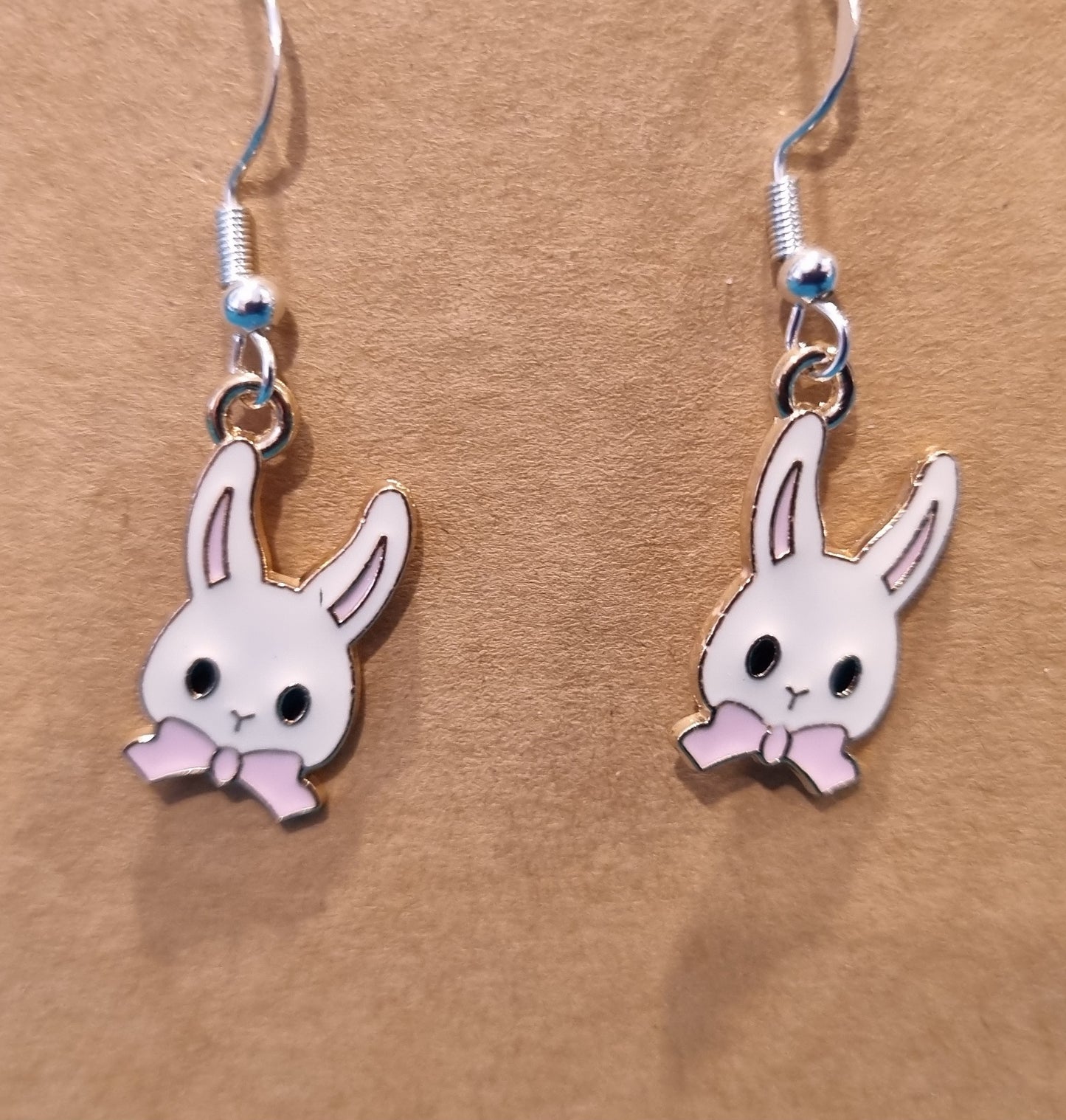 Earrings - white bunny with pink bow